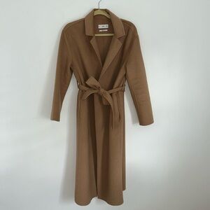 Wool blend Camel Trench Coat with Tie Closure